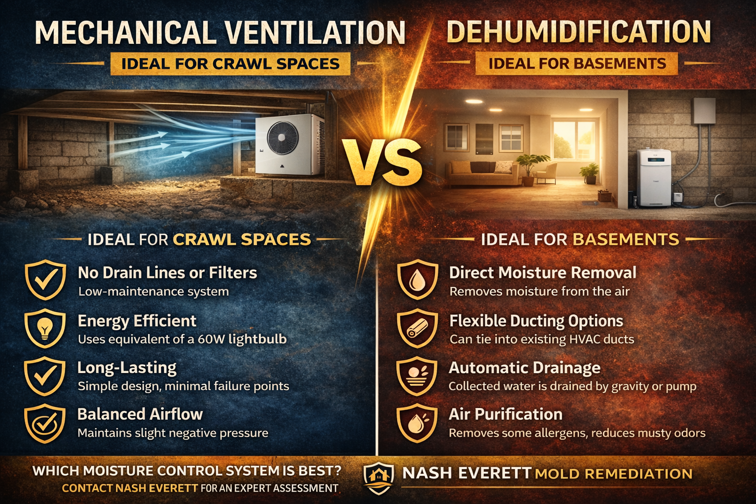 Advantages and disadvantages of mechanical ventilation verses dehumidification
