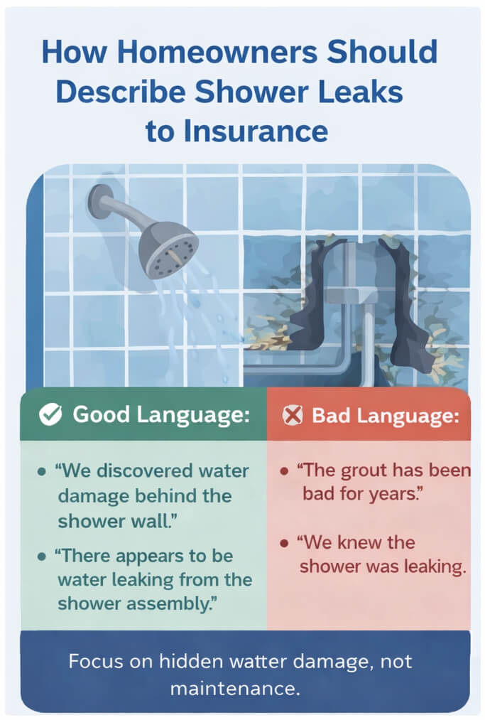 how to describe shower leak insurance