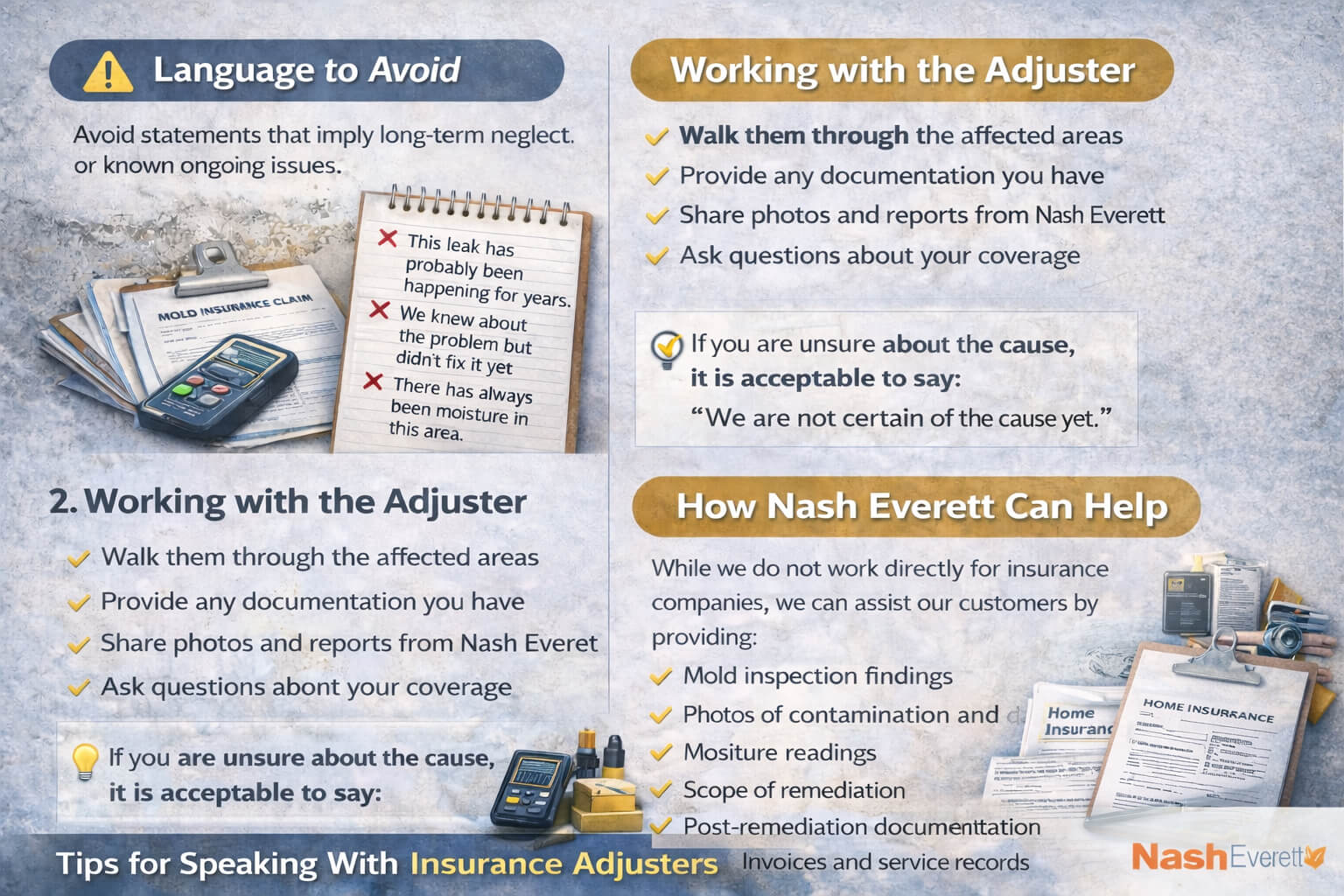 working with insurance adjuster mold claim